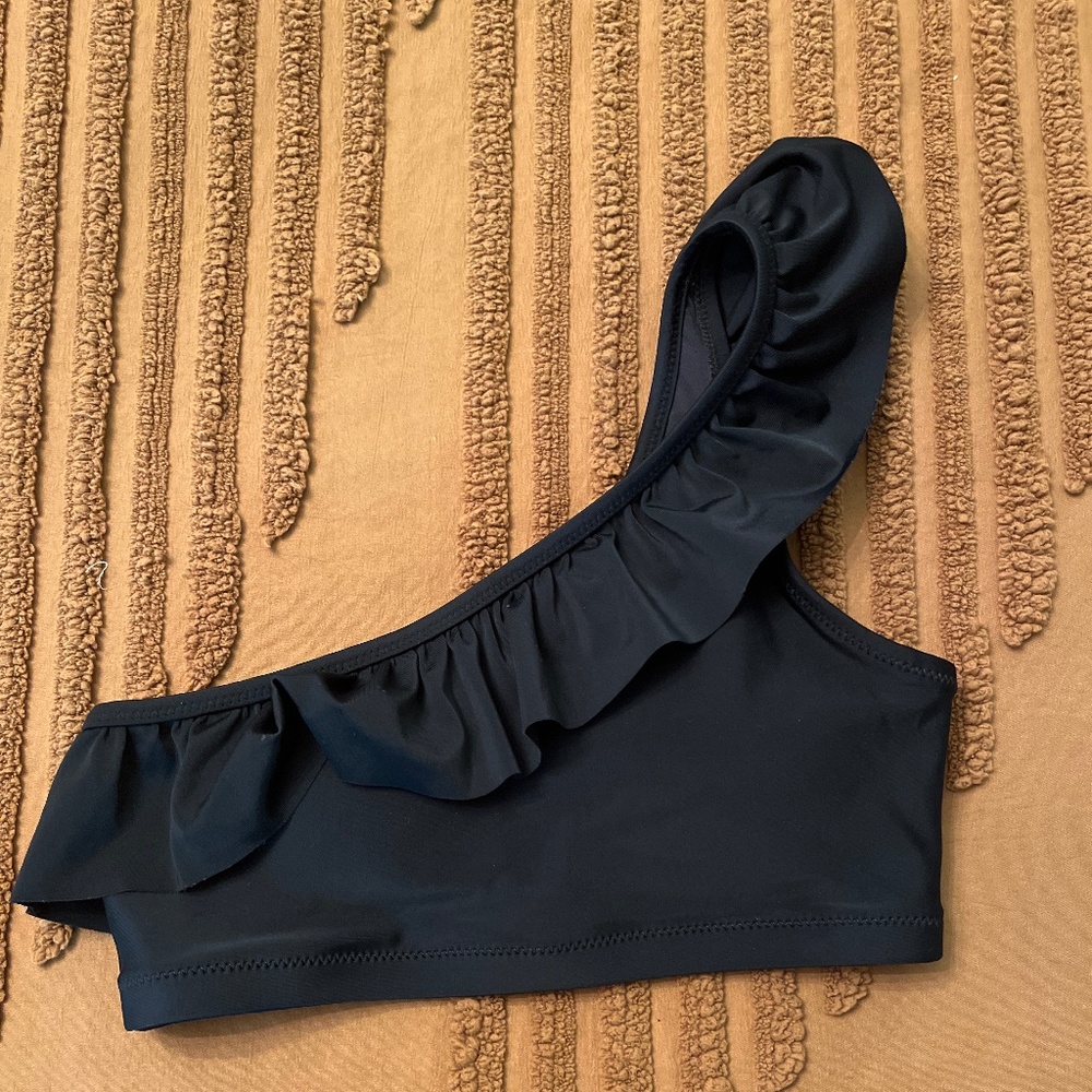 Black one shoulder ruffle bikini top